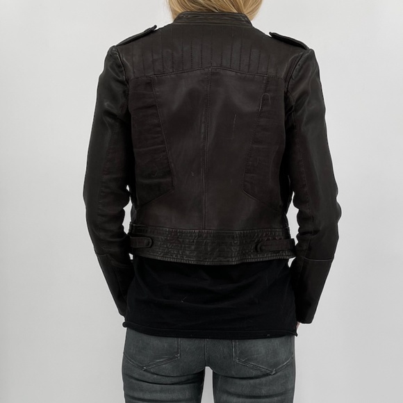 NWT TASHA TARNO Distressed real leather and fabric mixed media jacket - Picture 4 of 6